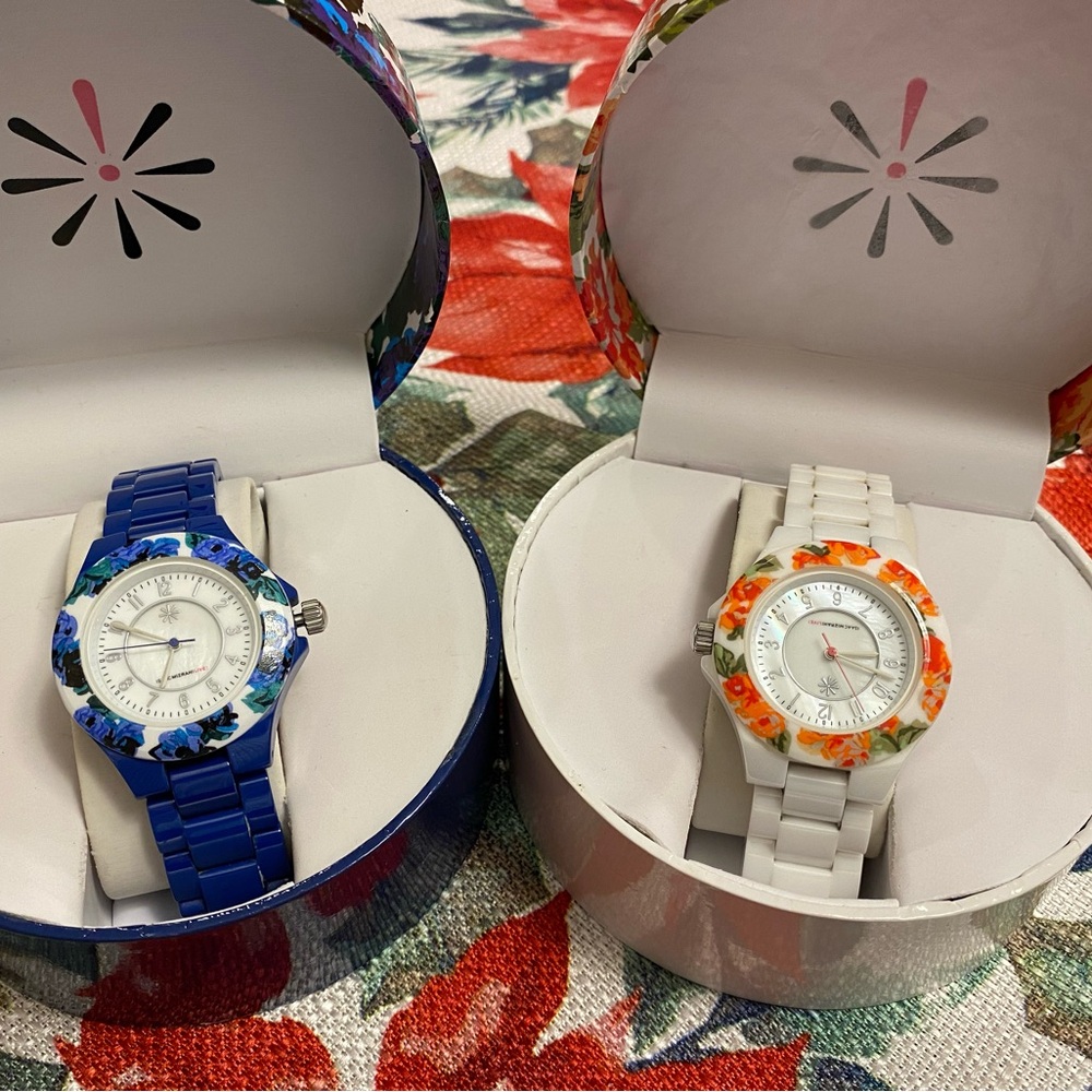 Isaac Mizrahi Blue and White Floral Watches
